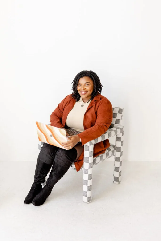 Bianca seated in the Ashbi studio
